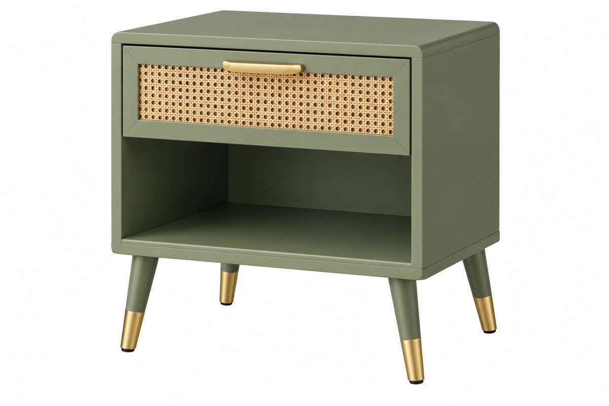 Comodino 45 x 40 x 55 cm verde in legno con cassetto e vano aperto stile retrò