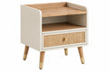 Comodino 50 x 40 x 65 cm in legno beige e naturale con cassetto in rattan - stile nordico