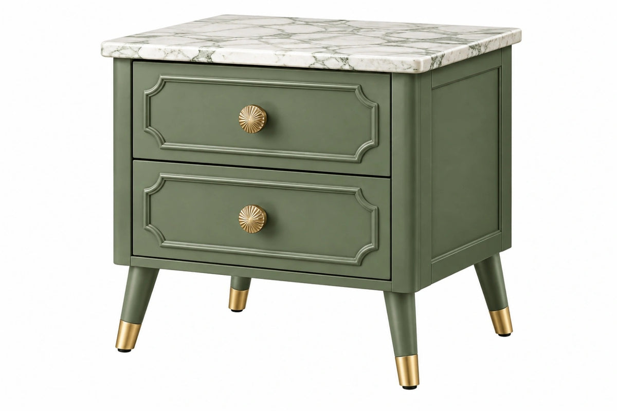 Comodino 55x45x60 cm in legno verde con piano effetto marmo - stile classico contemporaneo