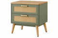 Comodino 50 x 40 x 60 cm verde e legno con 2 cassetti in rattan stile naturale