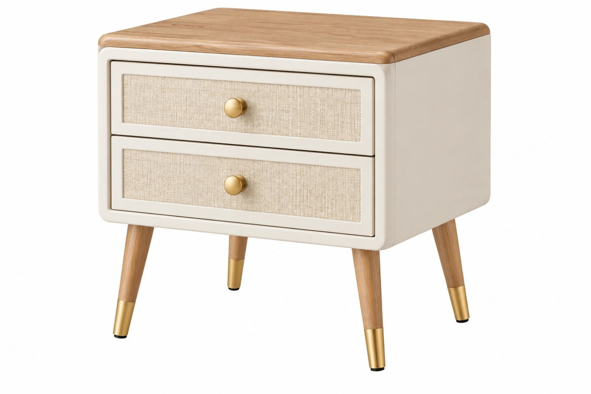 Comodino 50 x 40 x 55 cm in legno beige e naturale con 2 cassetti stile moderno