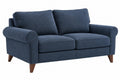 Divano 2 posti 170 x 90 x 85 cm in tessuto blu con piedi in legno stile moderno