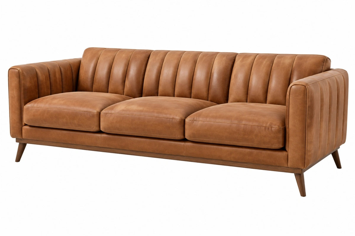 Divano 3 posti 220 x 90 x 85 cm in similpelle marrone stile moderno