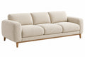 Divano 3 posti 220 cm in tessuto bouclé beige con gambe in legno stile moderno