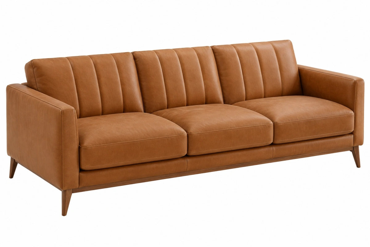 Divano tre posti 220 x 90 x 85 cm effetto pelle cognac stile moderno