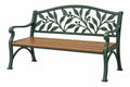 Panchina da giardino 122 cm in metallo e legno marrone verde con schienale decorativo