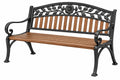 Panchina da giardino 122 cm in metallo e legno marrone nero con schienale floreale
