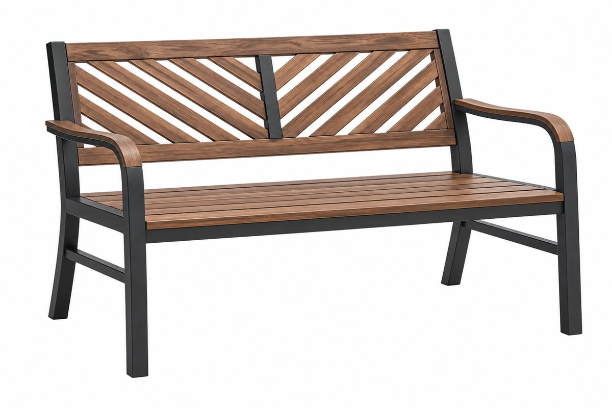 Panca da giardino 150 x 65 x 90 cm in legno marrone e metallo nero - stile moderno