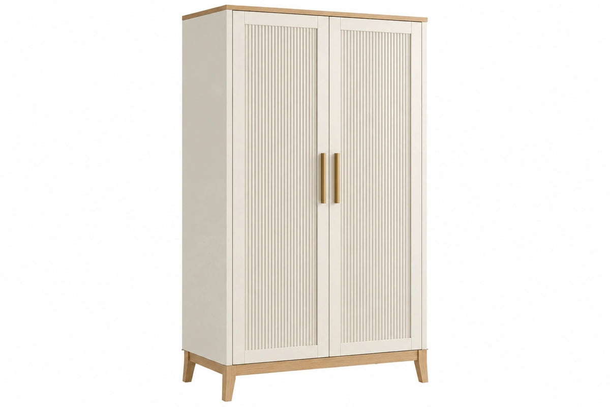 Armadio guardaroba 100 x 55 x 190 cm in legno ingegnerizzato avorio e naturale a 2 ante stile moderno