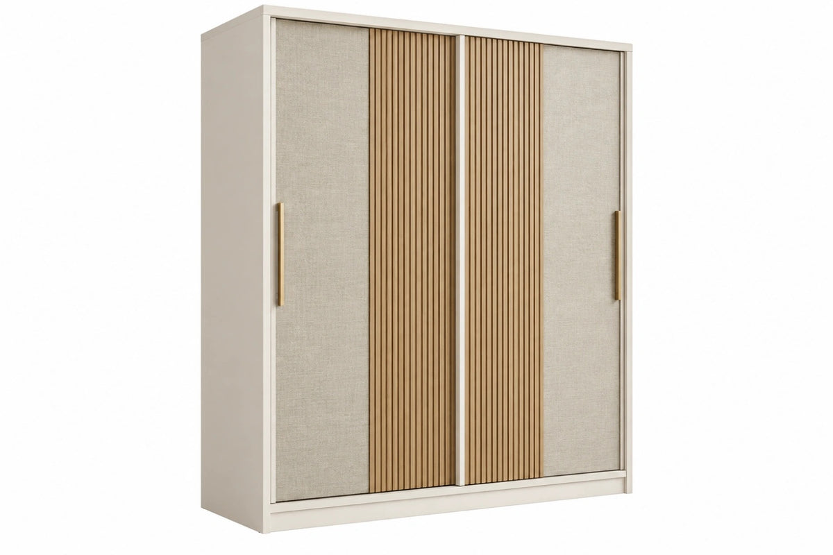 Armadio guardaroba 160 x 60 x 200 cm in legno beige e naturale con ante scorrevoli moderno