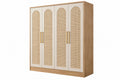 Armadio 180 x 60 x 200 cm a 4 ante in legno beige naturale con inserti intrecciati stile contemporaneo