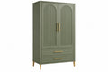 Armadio guardaroba 100 x 55 x 190 cm verde oliva in legno con 2 ante e 2 cassetti stile moderno