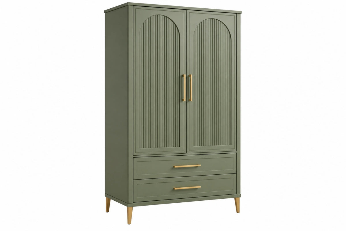 Armadio guardaroba 100 x 55 x 190 cm verde oliva in legno con 2 ante e 2 cassetti stile moderno