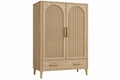 Armadio 100 x 55 x 180 cm in legno marrone chiaro e rattan con 2 ante e cassetto stile naturale