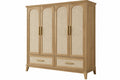 Armadio 180 x 55 x 200 cm in legno naturale con inserti intrecciati a 4 ante e 2 cassetti