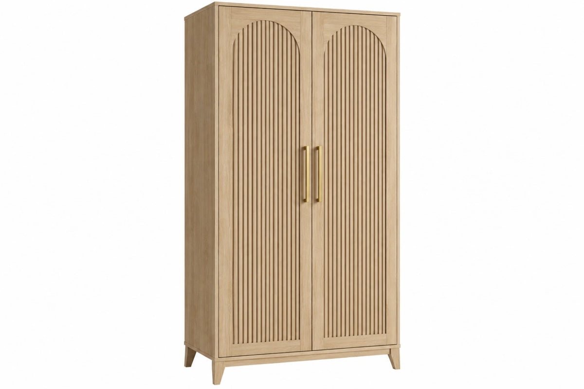 Armadio 90 x 50 x 180 cm in legno naturale con 2 ante scanalate stile moderno