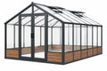Serra da giardino 490 x 250 x 250 cm in alluminio nero e vetro trasparente con doppia porta e finestre da tetto