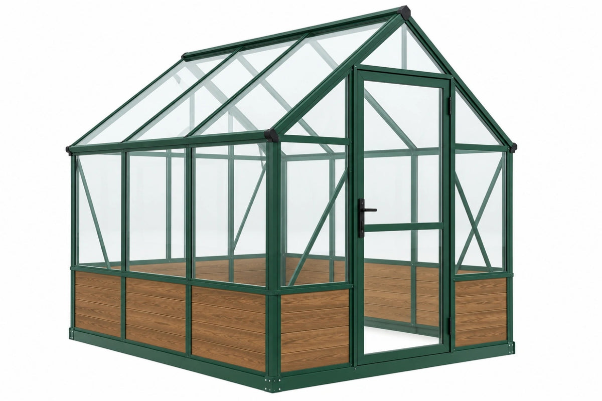 Serra da giardino 190 x 190 x 195 cm in alluminio verde con pannelli trasparenti - struttura con porta a battente