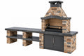 Cucina barbecue da esterno 300 x 70 x 230 cm in pietra beige e grigio con griglia e piano di lavoro