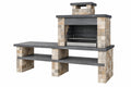 Barbecue da giardino 180 x 70 x 210 cm in pietra beige e grigio antracite con griglia in acciaio