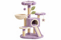 Albero tiragraffi per gatti 60 x 50 x 110 cm in peluche viola e sisal con cuccia e piattaforme