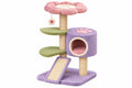 Tiragraffi per gatti 60 x 50 x 110 cm in peluche rosa viola e verde con cuccia colonne in sisal e piattaforme