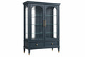 Vetrina 110 x 45 x 200 cm in legno blu notte con ante in vetro e cassetti stile classico