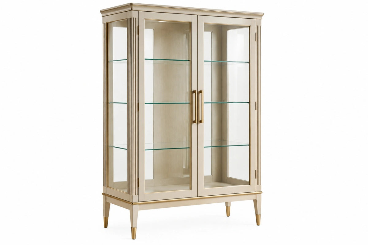 Vetrina 100 x 45 x 180 cm in legno e vetro beige dorato - stile classico