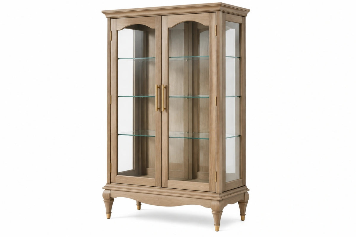 Vetrina 100 x 45 x 190 cm in legno marrone con ante in vetro stile classico