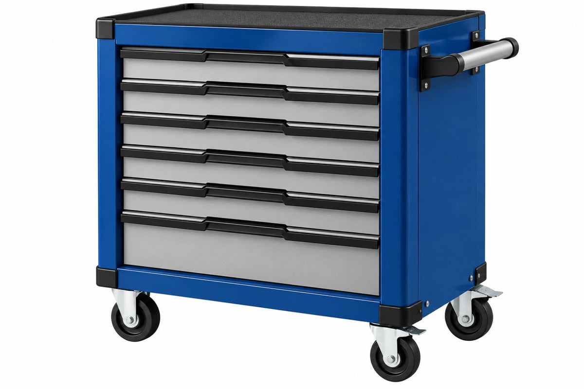 Carrello portautensili 85 x 46 x 97 cm in acciaio blu con 6 cassetti e ruote