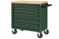 Carrello portautensili 90 x 46 x 96 cm in acciaio verde con piano in legno e 7 cassetti