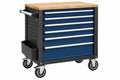 Carrello portautensili 77 x 46 x 97 cm in acciaio blu e nero con piano in legno - officina con 6 cassetti