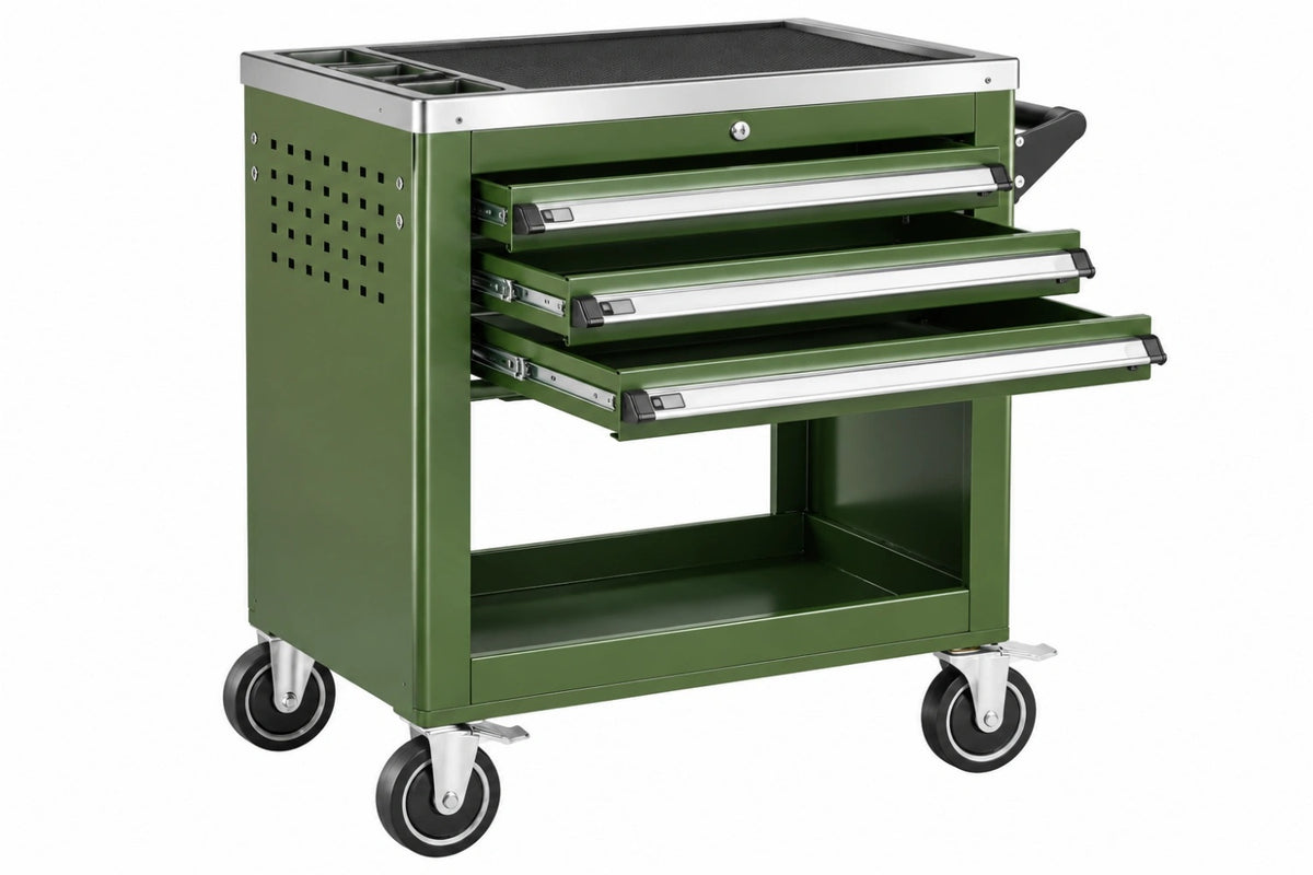 Carrello portautensili 76 x 46 x 90 cm in acciaio verde con 3 cassetti e ruote