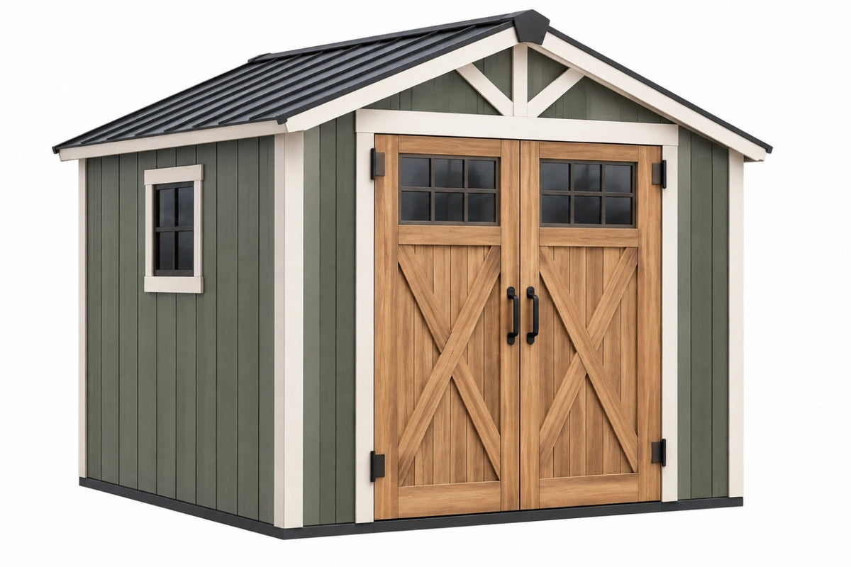 Casetta da giardino 300 x 240 x 250 cm in legno verde scuro con doppia porta e finestre