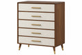Cassettiera 90 x 45 x 120 cm in legno marrone e beige con 5 cassetti stile moderno