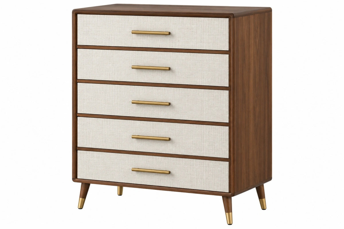 Cassettiera 90 x 45 x 120 cm in legno marrone e beige con 5 cassetti stile moderno