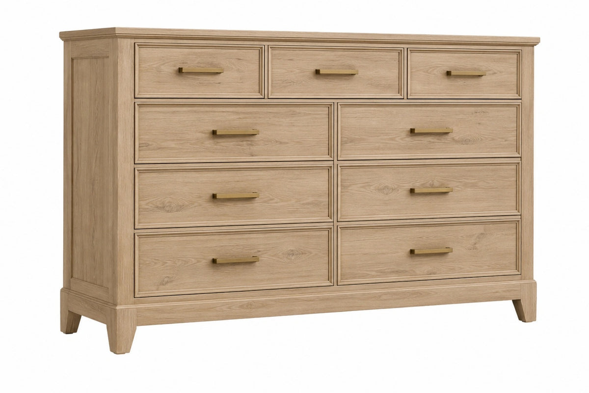 Cassettiera 180 x 50 x 100 cm in legno naturale con 9 cassetti stile classico