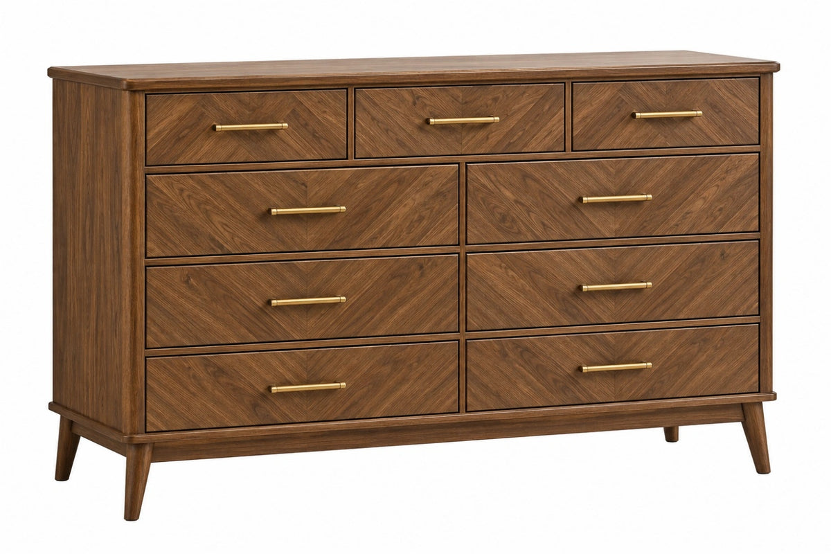 Cassettiera 160 x 45 x 90 cm in legno marrone - 9 cassetti stile moderno