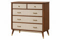 Cassettiera 120 x 45 x 110 cm in legno marrone e tessuto beige - 5 cassetti stile retrò