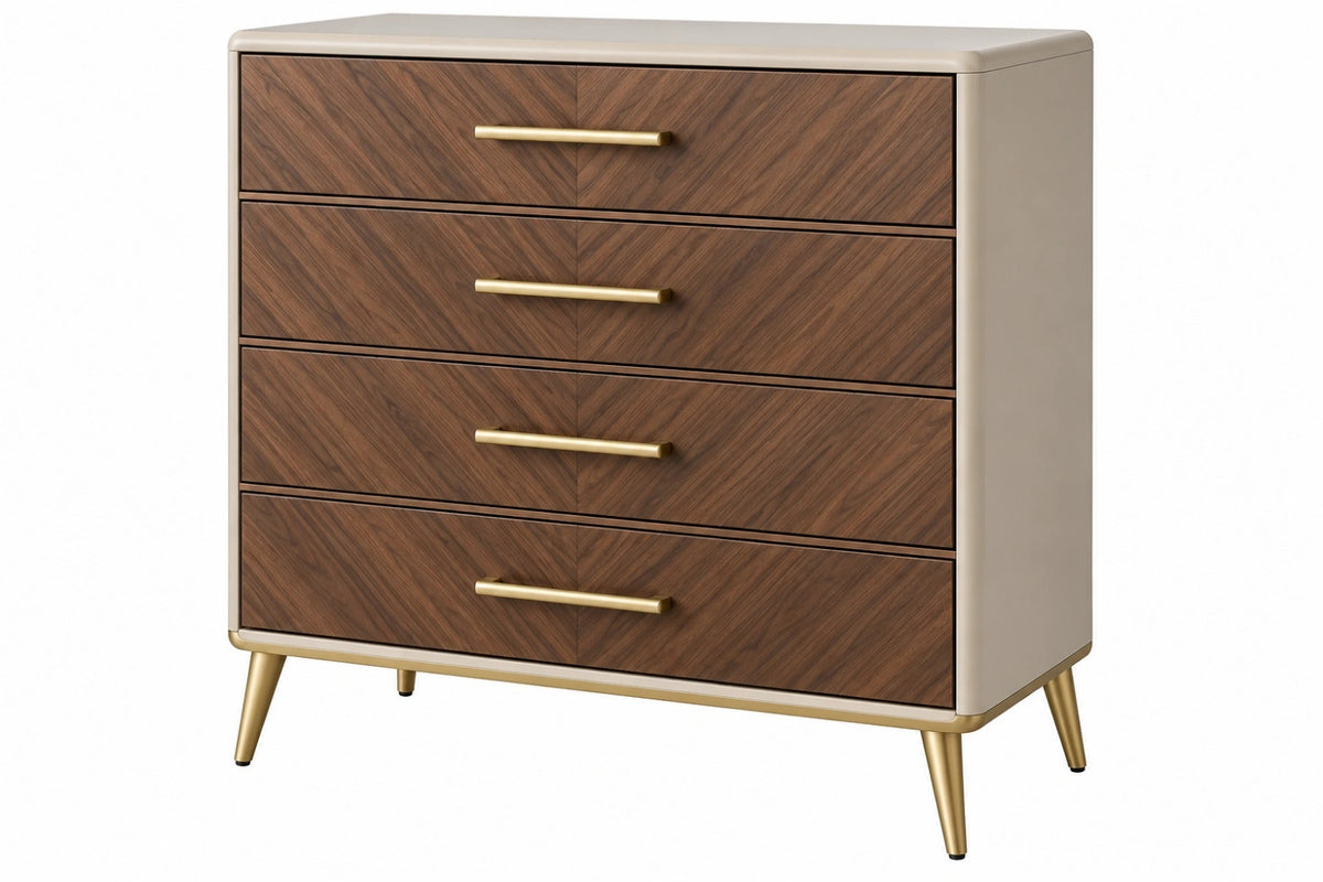 Cassettiera 120 x 45 x 95 cm in legno marrone e beige con 4 cassetti stile moderno